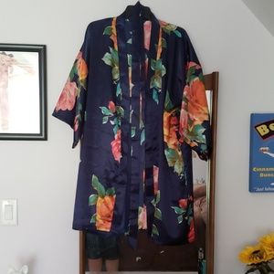 Navy Blue Floral Bridal Robe